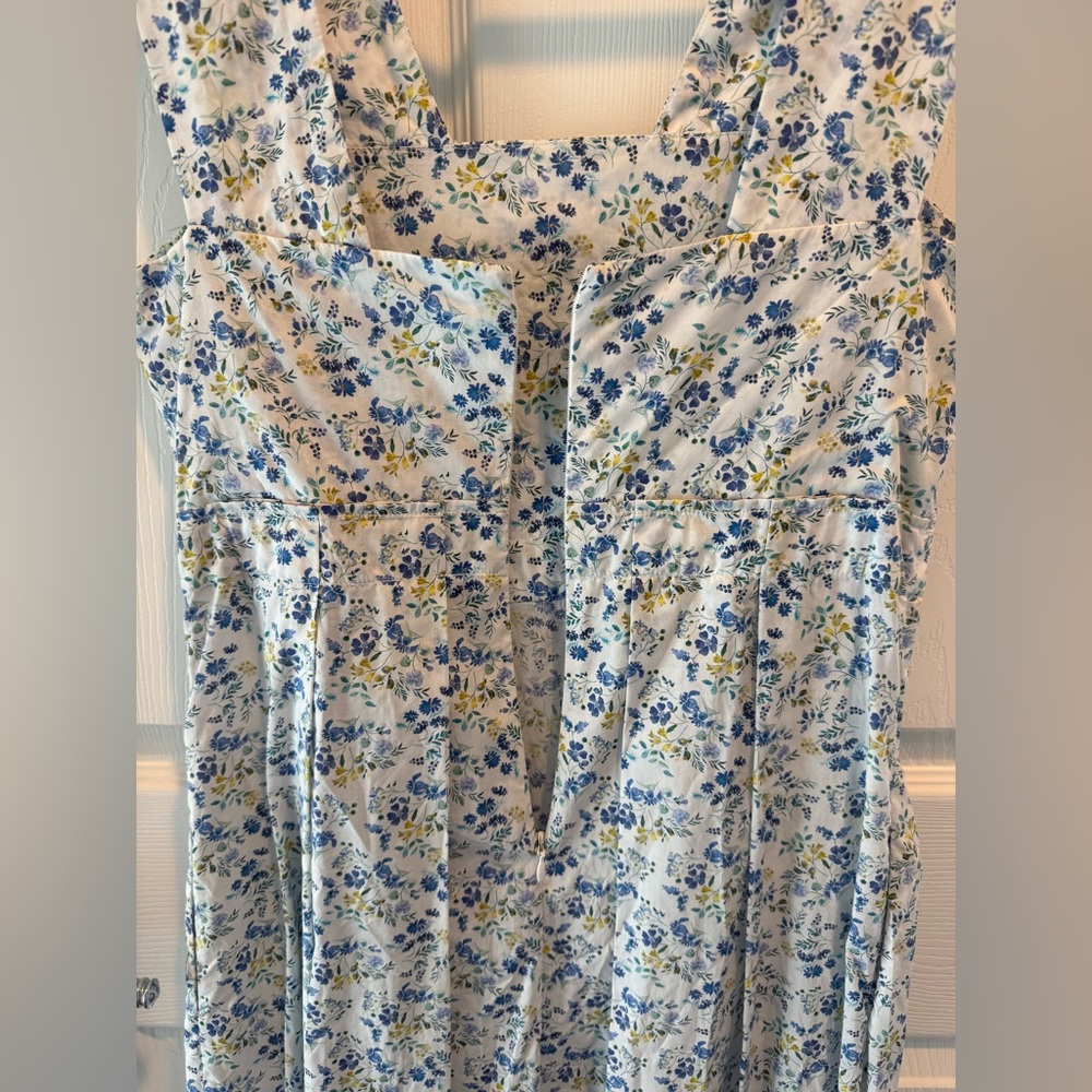 Mona Thalheimer Blue ditzy floral empire waist 100% cotton maxi dress size small - Picture 9 of 16